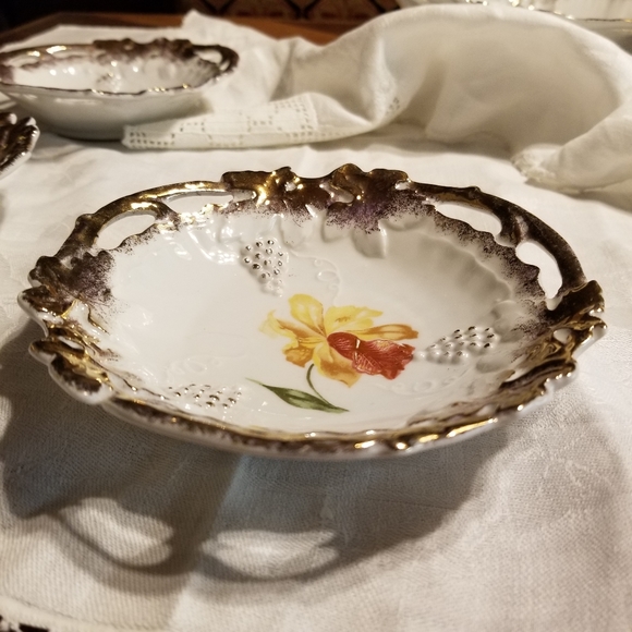 Rare Antique RS Prussia molded grapes hand painted large bowl and 4 smaller ones - Picture 3 of 16